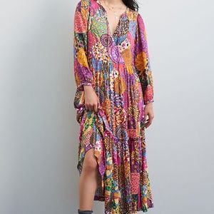 Anthropologie Printed Maxi Dress 3/4 Sleeve in XS